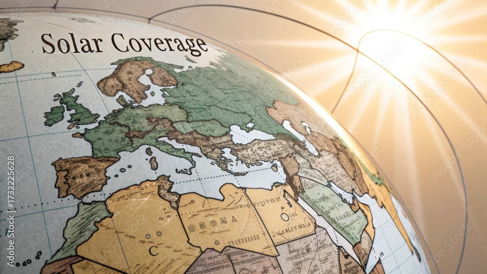Obraz premium Globe Illustration with Solar Rays and the Word Coverage