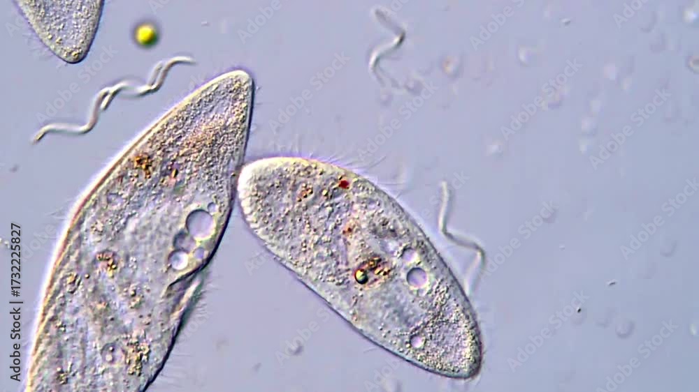 Spirochetes and protozoa in pond water under microscope, 4K Video Stock ...
