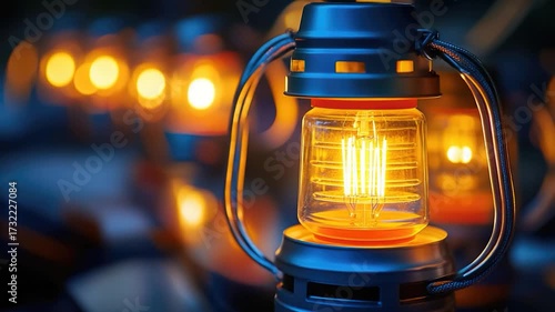 A single lantern shines brightly in the dark night, providing a warm glow