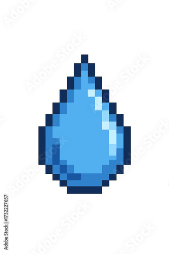 Water drop pixel art icon. 8-bit retro video game asset. Blue droplet liquid tear symbol. Vector illustration for gaming or web design. Aqua graphic element isolated.