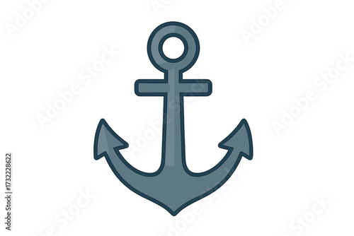 Anchor vector icon in flat cartoon style. Nautical marine symbol for boat and ship. Sea travel, navy equipment, and maritime safety and stability concept illustration.