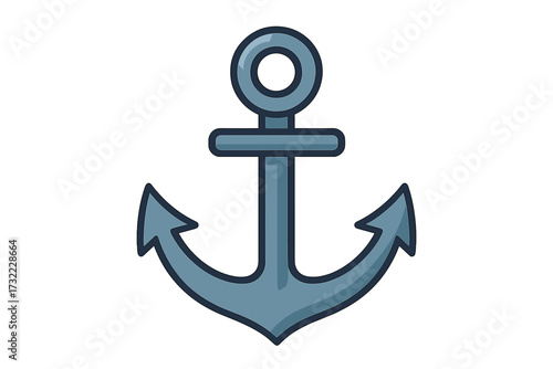 Anchor vector icon in flat cartoon style. Nautical marine symbol for stability and security. Sea, boat, and ship element. Maritime equipment illustration for graphic design.
