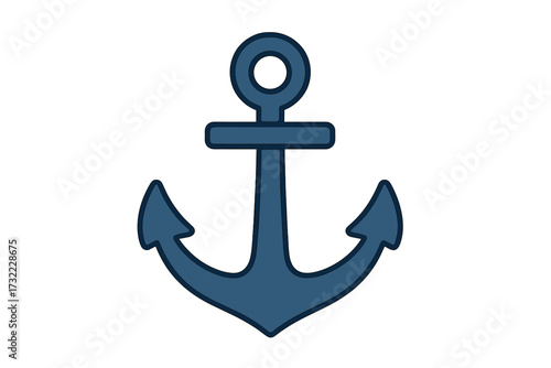 Blue anchor vector illustration in flat cartoon style. Nautical marine sea symbol for boat, ship, or navy logo. Maritime icon isolated for graphic design and websites.