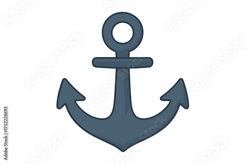Anchor symbol vector illustration in flat cartoon style. Nautical marine icon for sea, ship, and boat concepts. Heavy metal object for navy and sailor themes. Hope and stability.