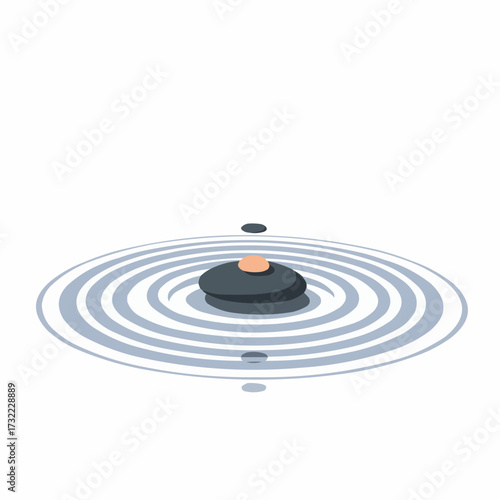 Smooth stones creating ripples in water on white background  