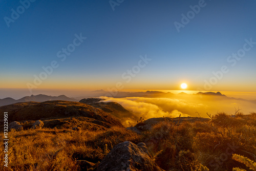 A beautifully colorful sky at dusk at Pedra do Açu, along the Petrópolis–Teresópolis long-distance trail.
