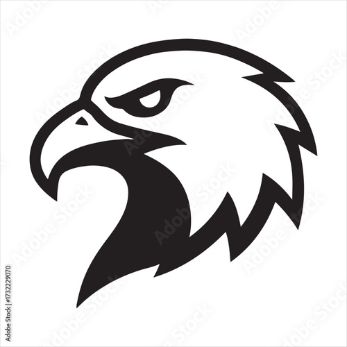 Bold black silhouette of a fierce eagle head profile with intense gaze and sharp beak