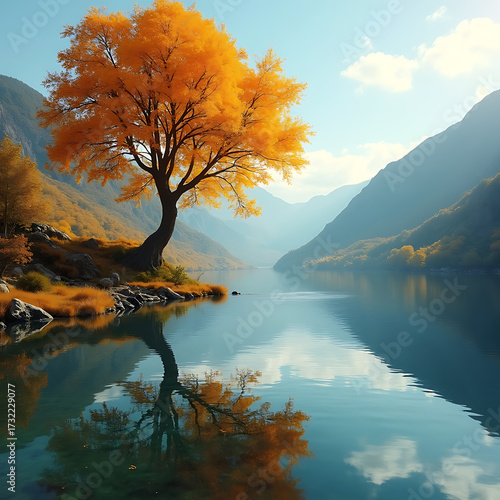 autumn trees on lake