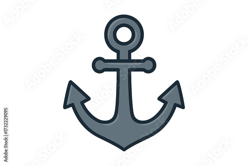 Anchor vector icon. Flat simple illustration for nautical and maritime themes. Symbol of a ship, boat, and the sea. Heavy metal equipment for stability and safety on the ocean.