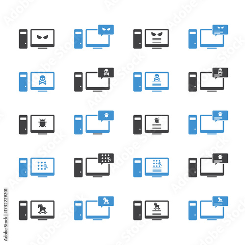 Malware desktop icon set. Hacking concept.