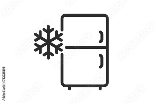 Refrigerator line icon. Freezer, cold storage pictogram. Fridge with snowflake. Kitchen appliance symbol. Food preservation, cooling, freezing concept. Minimalist outline vector.