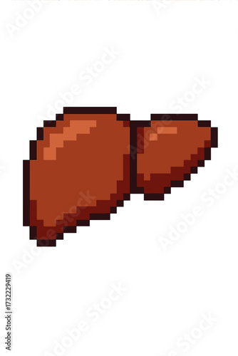 Pixel art liver icon. Human internal organ concept for medicine, health, and science. 8-bit retro video game style sprite. Anatomy, biology, hepatology vector symbol design.