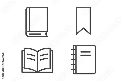 Book line icons set. Vector collection of reading, library, literature, and education symbols. Diary, notebook, and bookmark pictograms for web and mobile app design.