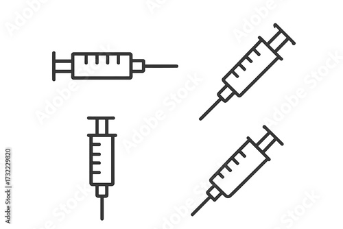 Syringe line icon set. Vector pictogram for vaccination and immunization. Medical injection, needle, and dose concept. Healthcare, medicine, flu shot, and treatment symbol.