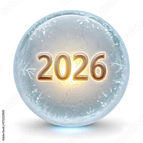 Glowing 2026 number inside a frosted ice sphere