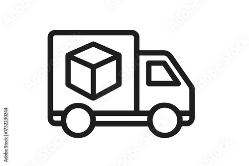 Delivery truck icon, shipping van symbol. Fast delivery, transport service concept. Logistics, cargo, freight outline pictogram. Minimalistic vector for web and apps.
