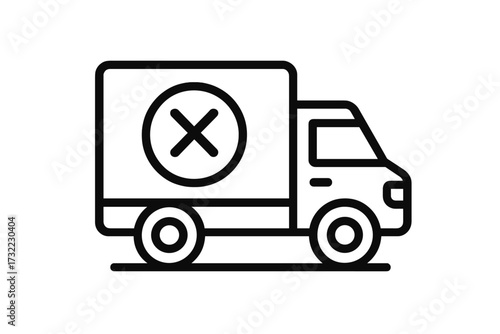 Crossmark delivery truck icon. Failed shipment concept. Canceled order symbol. Logistic problem. Transportation error. Package refused. Shipping denied. Return to sender sign.