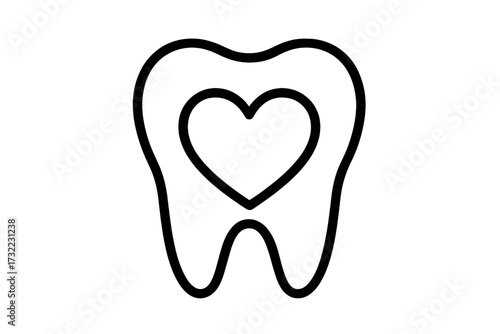 Tooth with heart line icon. Dental care, love your teeth concept. Dentistry, stomatology logo. Oral health, hygiene, and protection symbol. Clean, healthy enamel vector.