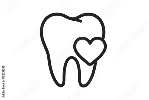 Tooth with heart outline icon. Dental care and love concept. Oral hygiene and health symbol for dentist, stomatology. Healthy teeth vector logo for web, apps and ads.