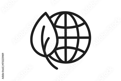 Eco friendly globe and leaf outline icon, environmental conservation, sustainable design concept, green earth, global ecology symbol, nature protection, vector graphic, transparent background