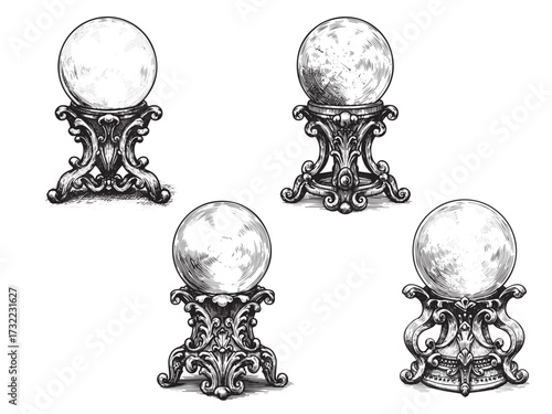 Crystal Ball Vintage Engraved Spooky Magic Illustration Isolated Vector