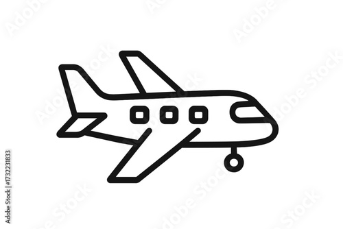 Minimalistic linear airplane icon. Vector jet plane illustration for web, graphic design, banners, app interfaces, aviation travel concepts, airline tickets, transportation cards, airport signage.