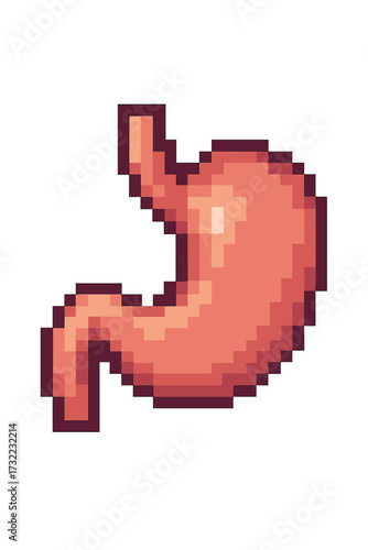 Stomach icon in pixel art style. Human organ for digestion. Gastric system symbol for anatomy, medicine, and healthcare. 8-bit retro gaming vector illustration concept.