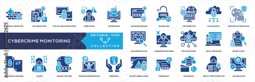 Glyph Color Data Protection, Cybercrime Monitoring Icon Collection