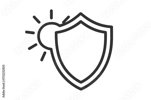 Sun protection shield safety icon, UV defense concept, line style emblem for sunscreen, solar screen, skin care, vector cartoon illustration for packaging, banners, website graphics, adverts, apps