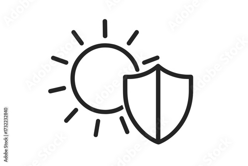 Sun protection shield line icon vector. UV defense symbol for sunscreen, skincare, safety, solar protection. Modern outline illustration for graphics, adverts, books, web, apps, print, stock sale.