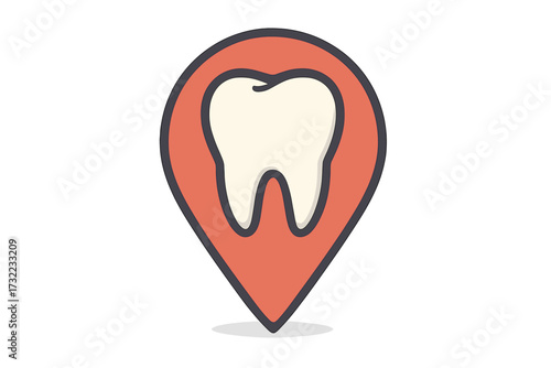 Tooth map pin icon vector, dental location marker, cartoon style tooth symbol, dentist clinic locator, oral health app icon, transparent background graphic, medical concept design