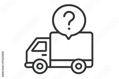 Question mark icon on delivery truck vector illustration, thin line design for websites, apps, cards, and books, transparent background, shipping inquiry concept, logistics symbol