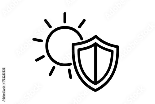Sun and shield line icon vector, protection symbol, solar energy concept, security emblem for graphic design, websites, cards, books, articles, transparent background, cartoon style, ordered set