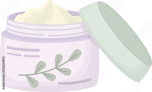 Beauty cream in container isolated on white background.  Illustration of skincare product for face