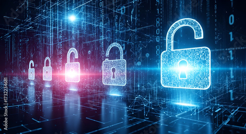 Digital Security Padlock Protection Data Network Copy Space