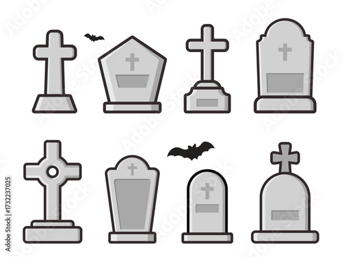set of cute vector gravestones, halloween theme, concept flat design