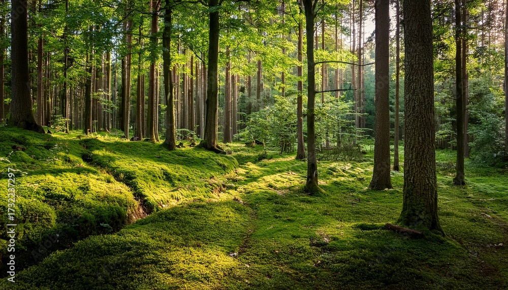 Fototapeta premium Green Fresh Forest In Summer Pomerania Poland
