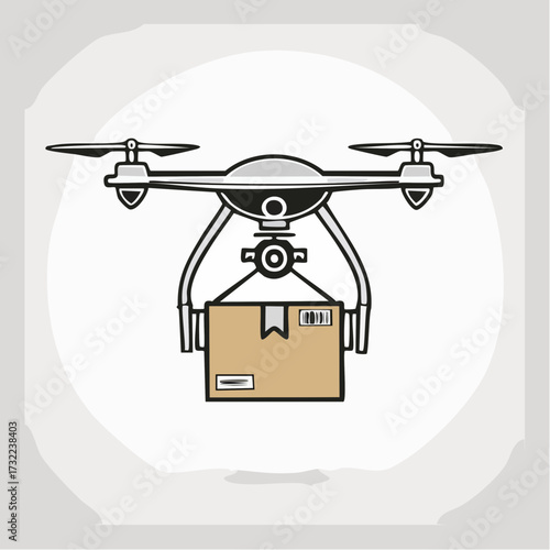 Vector Illustration of a Drone Delivering a Package, Symbolizing Modern Logistics and E-commerce Delivery Services