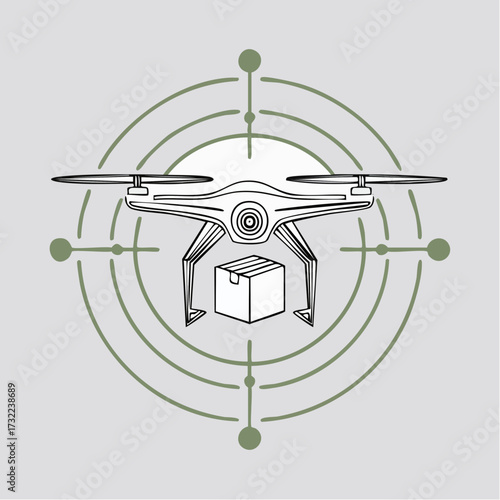 Drone delivery concept with package in crosshairs vector illustration representing logistics and autonomous shipping
