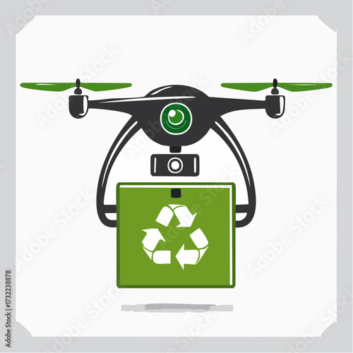 Recycling Delivery Drone Vector Sustainable Technology Flag for Eco-Friendly Future with Package
