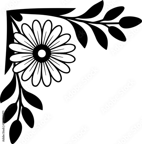 Decorative corner frame border design illustration in SVG format.Elegant Floral Corner Decoration with Leaves and Flowers