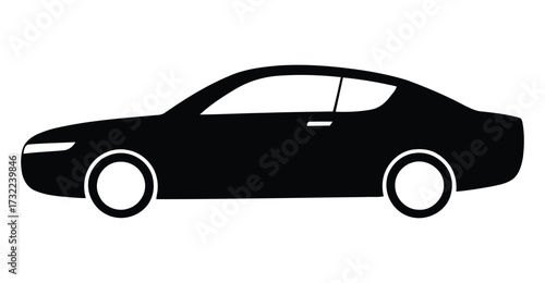 Black silhouette of modern sedan car with aerodynamic design and white accents, ideal for automotive branding, transport, and mobility graphics 