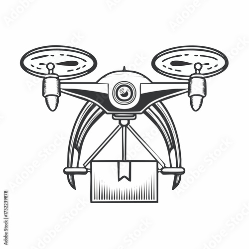 A modern vector illustration of a surveillance drone securely carrying a padlock, symbolizing data privacy and cyber protection, raising the flag for digital safety and encrypted information