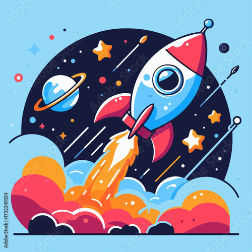 premium vector cartoon illustration of a rocket launching