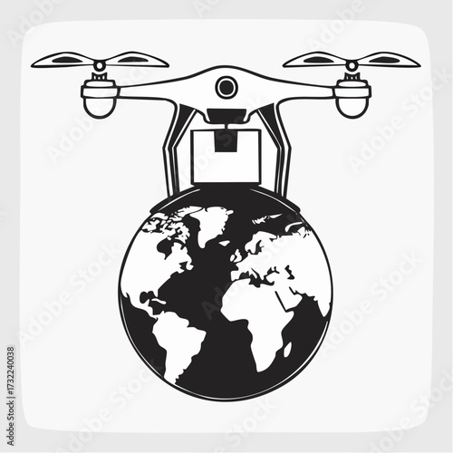 Global Logistics with Drone Delivery Vector Flag Streamlining Worldwide Transport