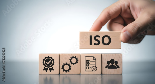 ISO Certification Quality Management Standard Wooden Blocks Hand Copy Space