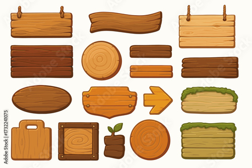 Charming Pixel Art Wooden Sign Collection for Creative Projects Isolated on Transparent Background
