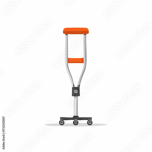 Medical crutch with wheels for walking support and rehabilitation flat vector illustration