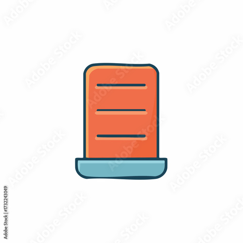 Simple cartoon icon of a document or paper stack with lines in orange and blue