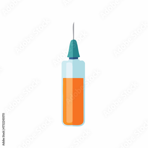 Vector illustration of a medical syringe with an orange vaccine or medication liquid for injection